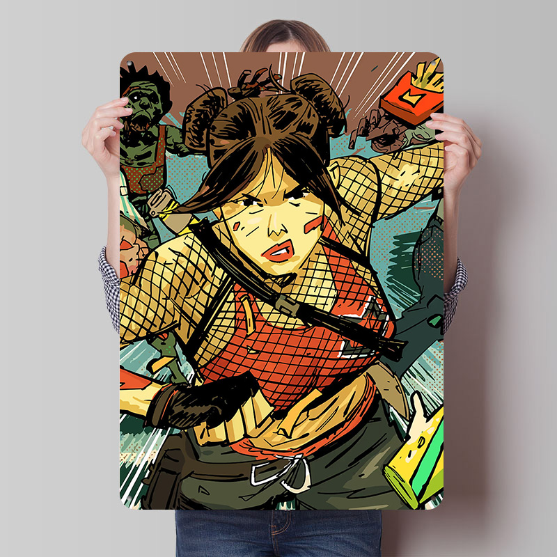 Retro Gaming Gun - Pôster Personalizado de Mulher Lutando Contra