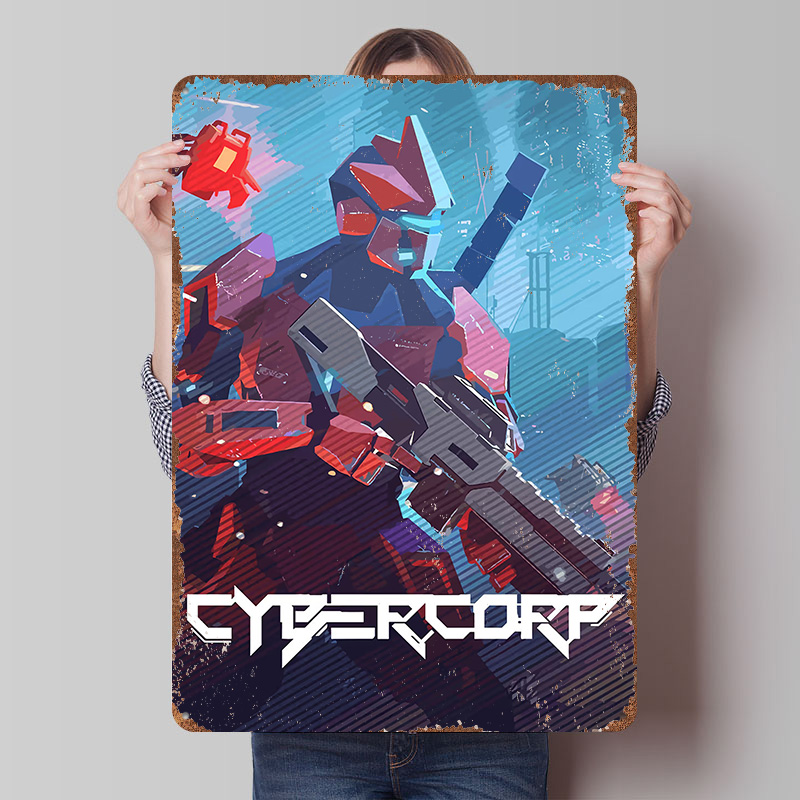 Retro Gaming Gun - Pôster de Metal Robô Cyberpunk com