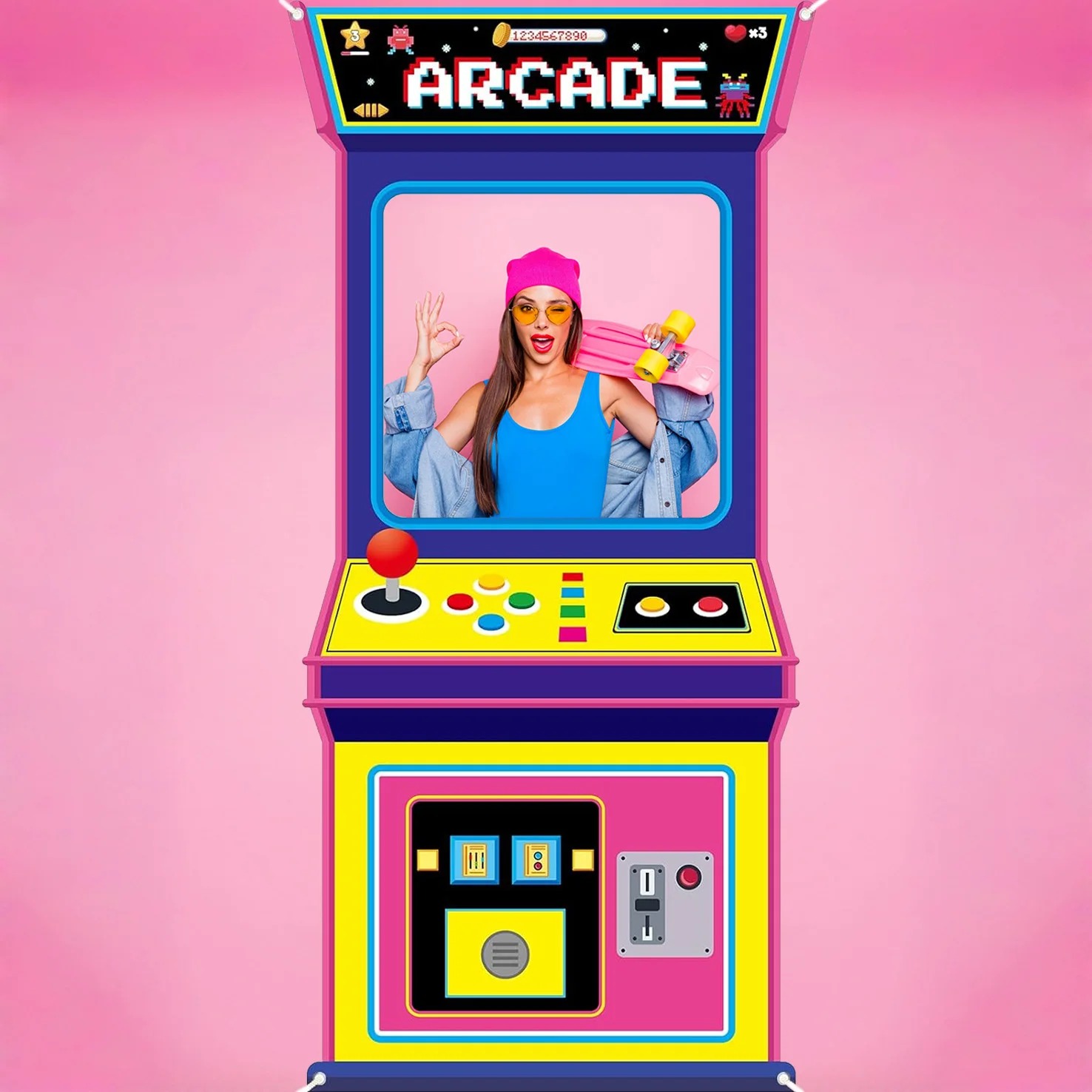 Retro Gaming Cabinet - Fundo para Cabine de Fotos com