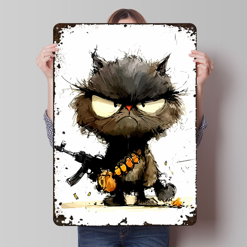 Retro Gaming Gun - Pôster Personalizado de Gato com Arma,